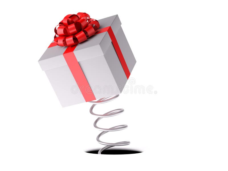 Gift with a red ribbon on a spring