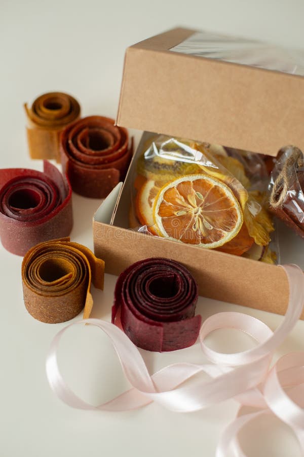 Gift Set of Various Fruits Candied Fruits. Dessert is a Gift Stock