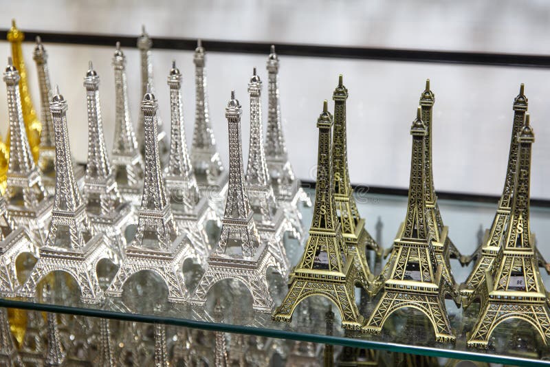 Gift Shop in Paris. Small Copies of the Eiffel Tower Stock Image