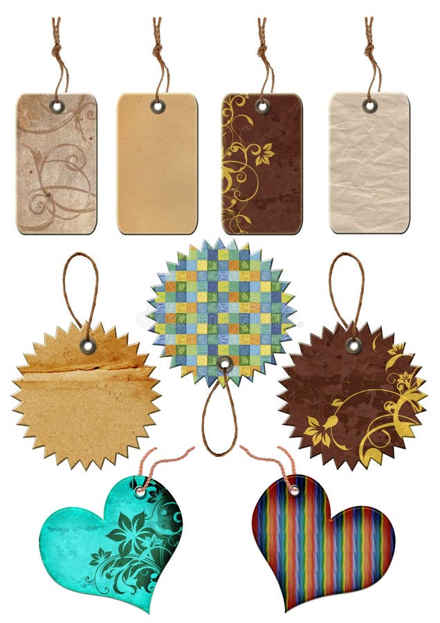 Gift tags of different forms.