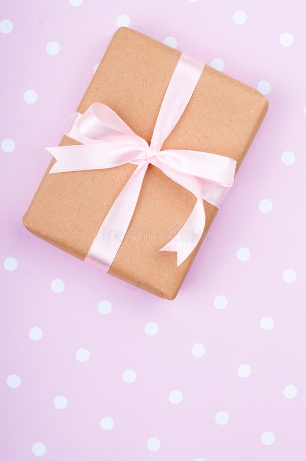 Gift Tied with Ribbon and Pink Flowers Stock Photo Image of love
