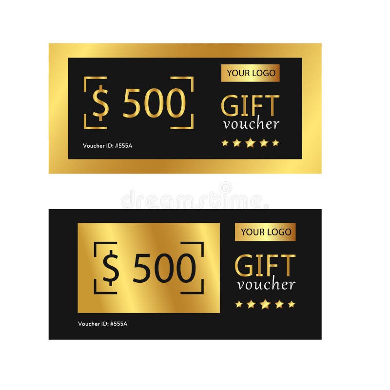 Gift Voucher. a Set of Two Vouchers. Black and Gold Design. Stock