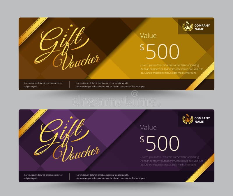 Gift voucher and coupon gold or purple color set. include sample