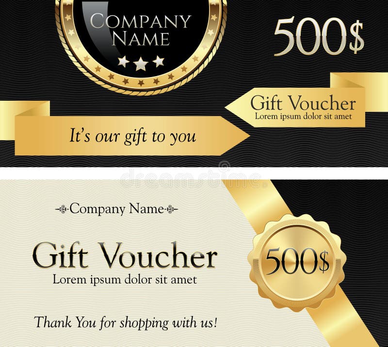 Gift Voucher. Gold Ribbon and Badge on an Elegant Background.