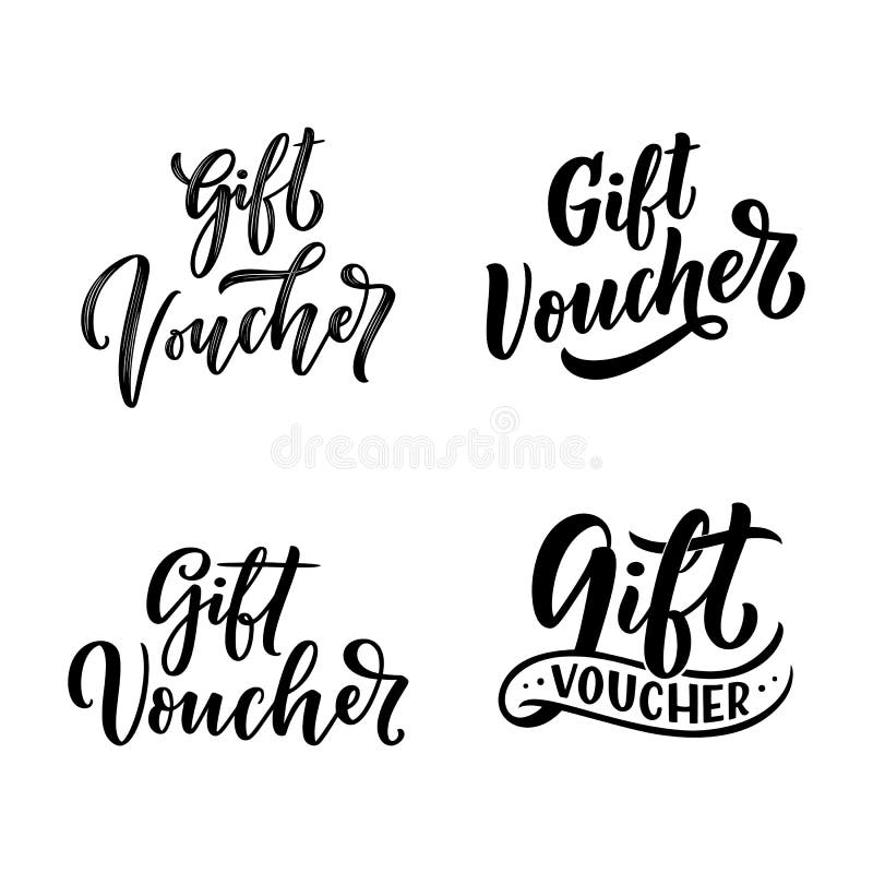 Gift Voucher Hand Drawn Calligraphy Lettering Set. Vector Typography