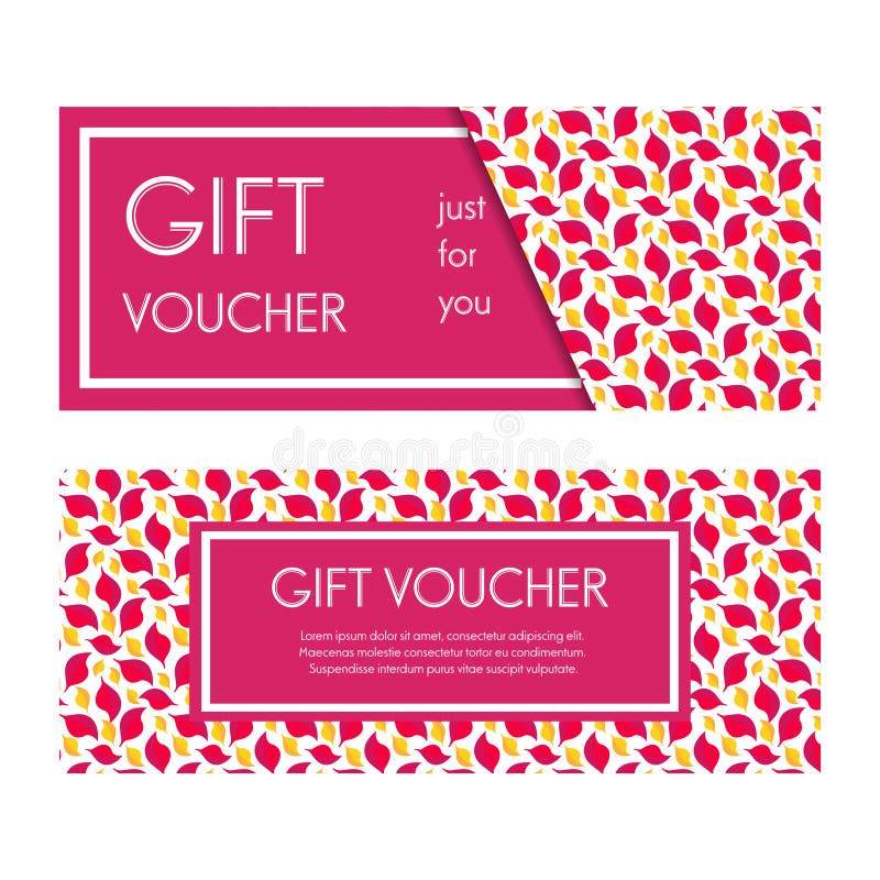 Gift Voucher Template With Red Leaves Pattern Stock Vector
