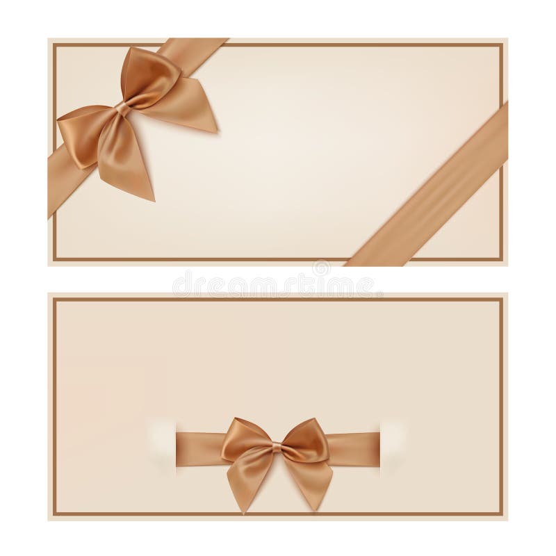 Gift voucher template with golden ribbon and a bow