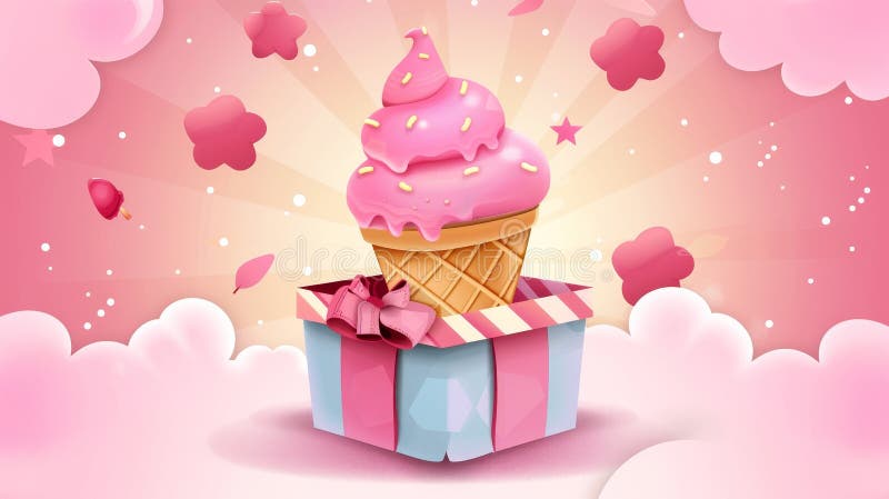 A gift voucher template with ice cream illustration and value. Suitable for a sweet shop or cafe with cartoon popsicle and ice cream in wafer cone and a promotional flyer for a candy store or. AI generated