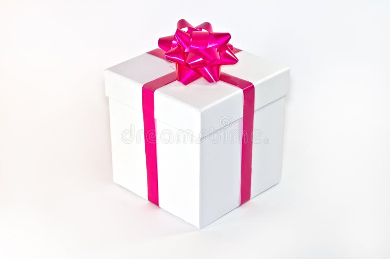 Gift White Box with Pink Ribbon and Bow Stock Image Image of material