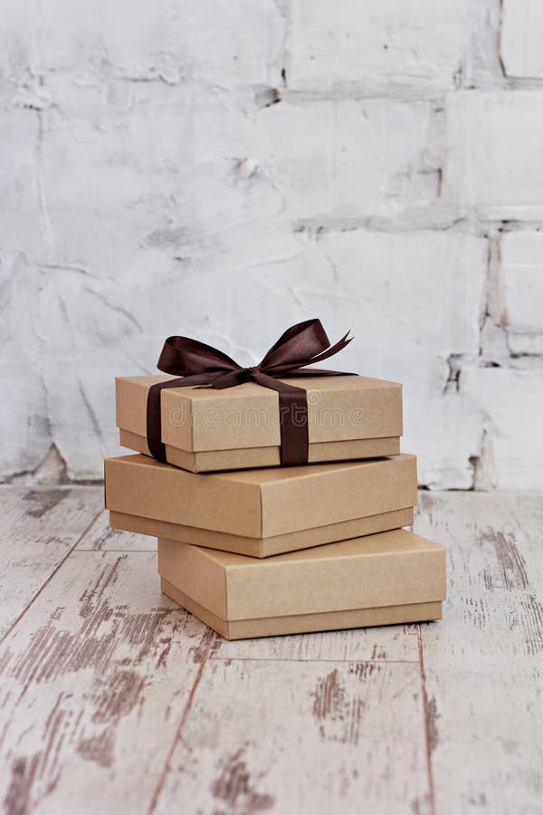 Gift Wrapping. Craft Gift Boxes are Stacked. Stock Image Image of