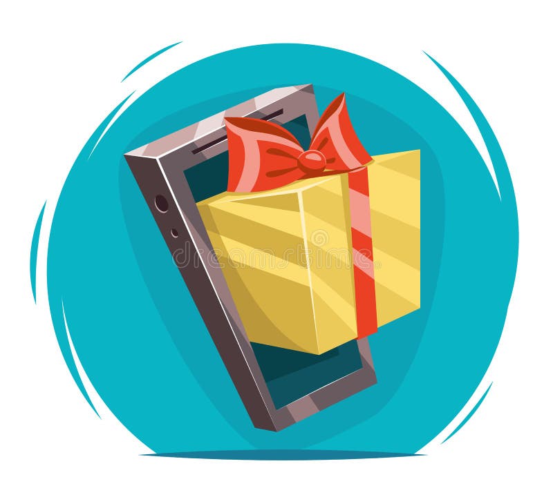 Giftbox con el ejemplo del vector del diseño de tarjeta de Greating de la historieta del presente del triunfo del teléfono móvil ilustración del vector Giftbox con el ejemplo del vector del diseño de tarjeta de Greating de la historieta del presente del triunfo del teléfono móvil ilustración del vector