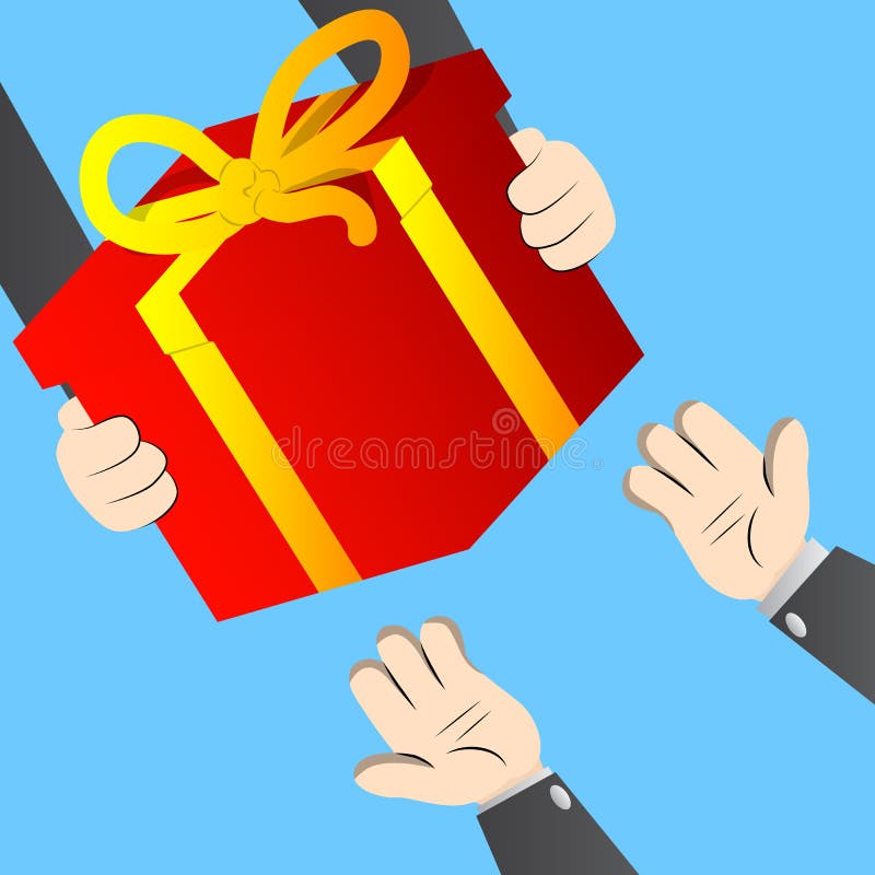 Giving Gift Box To Another Pair of Hands. Stock Vector - Illustration of  male, event: 195040064