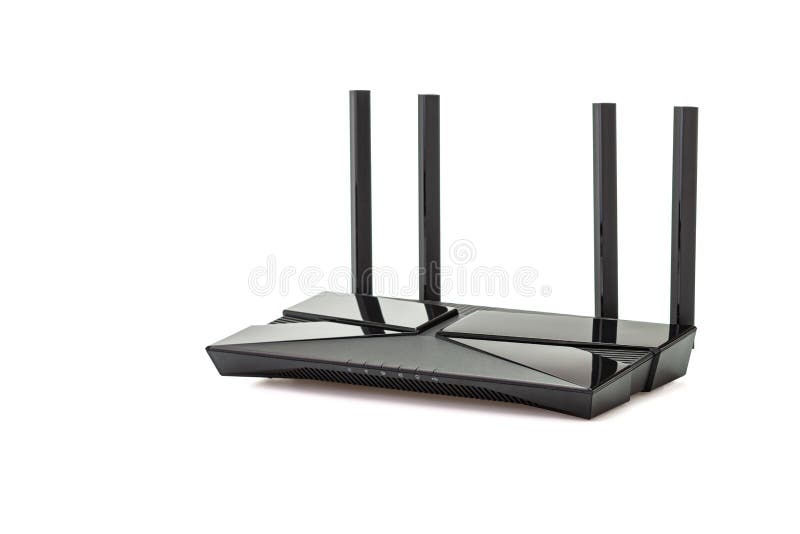 Dual Band Gigabit Wi-Fi 6 Router or Wireless AX router isolated on white background.Clipping paths included. Dual Band Gigabit Wi-Fi 6 Router or Wireless AX router isolated on white background.Clipping paths included.