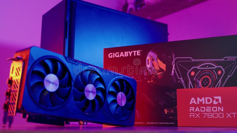 Gigabyte radeon rx 7800 xt game oc 16gb potente tarjeta de vídeo moderna. minsk belarús 7 de abril de 2024