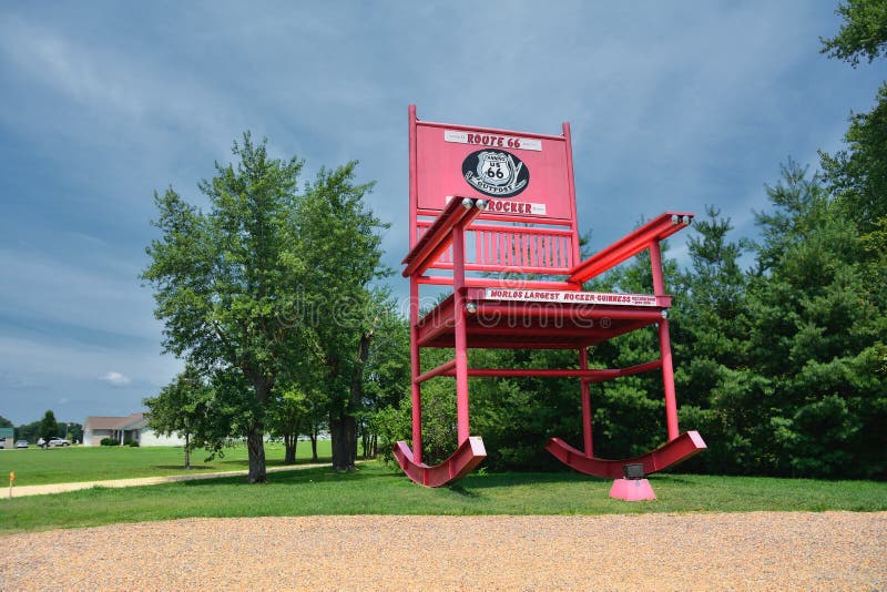 Fanning, Missouri - July 18 2017: The giant Rocking Chair of the Fanning outpost general store on the Route 66. Fanning, Missouri - July 18 2017: The giant Rocking Chair of the Fanning outpost general store on the Route 66.