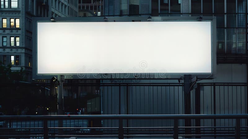 Generative AI : Empty white huge horizontal billboard hangs on metal fence at city street business concept. Generative AI : Empty white huge horizontal billboard hangs on metal fence at city street business concept.