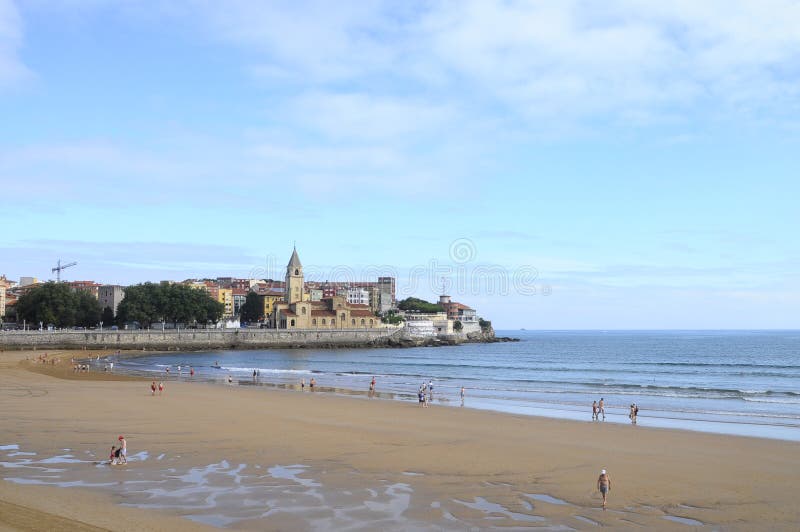 Landscape of city of Gijon and beach in North Spain. Landscape of city of Gijon and beach in North Spain