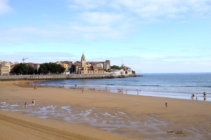 Landscape of city of Gijon and beach in North Spain. Landscape of city of Gijon and beach in North Spain