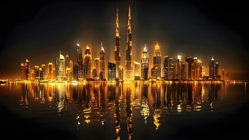 Gilded Cityscape Silhouette on Dark Background for Premium Real Estate Blog. Concept Premium Real royalty free illustration