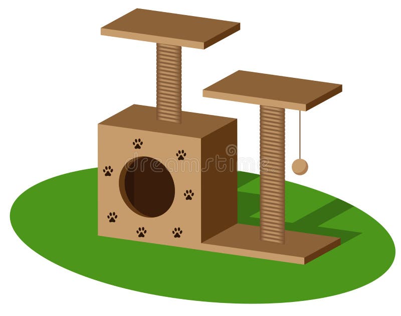 Gimnasio de selva para los gatos con la casa y el rasguño del gato de la fuente aislada posts del animal doméstico Ejemplo realis ilustración del vector Gimnasio de selva para los gatos con la casa y el rasguño del gato de la fuente aislada posts del animal doméstico Ejemplo realis ilustración del vector