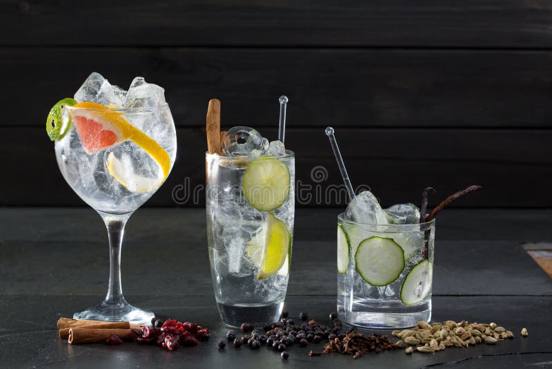 Gin tonic cocktails with lima cucumber and grapefruit