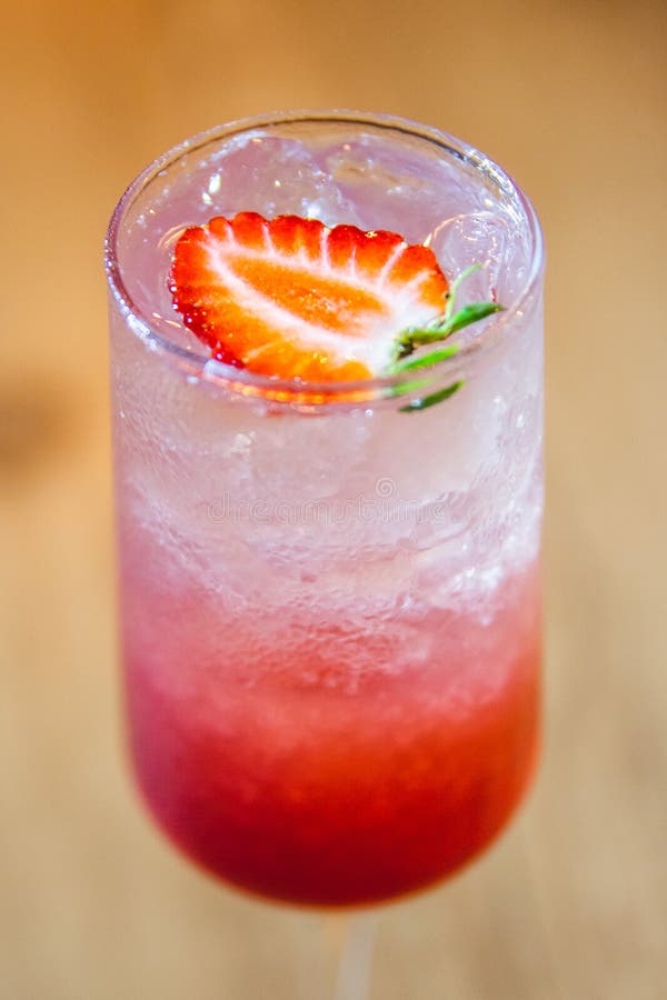Gin Tonic with Strawberry Syrup and Lemon Slice Stock Image Image of