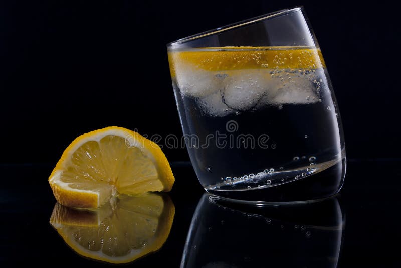 Gin und Stärkungsmittel mit einer Scheibe der Zitrone lizenzfreie stockfotografie Gin und Stärkungsmittel mit einer Scheibe der Zitrone lizenzfreie stockfotografie