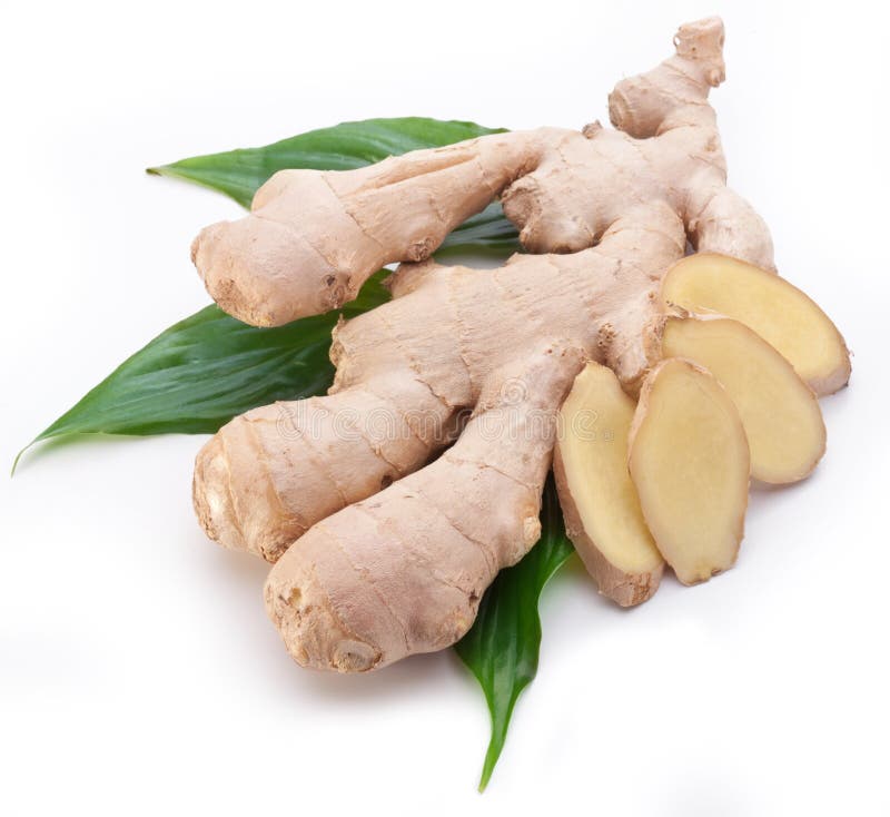 Gingembre frais avec des lames. images stock