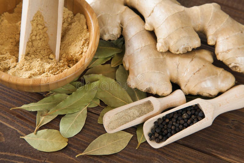 Ginger and bay leaf stock photo. Image of assortment 34835610