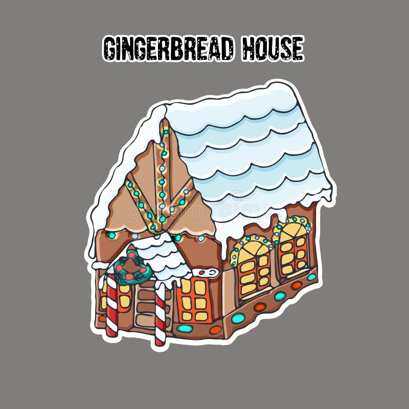 Ginger Bread House sticker E Mano drenada ilustración del vector Ginger Bread House sticker E Mano drenada ilustración del vector