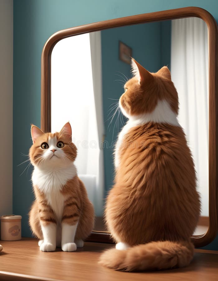 Ginger Cat Admiring Reflection AI Generative royalty free stock image