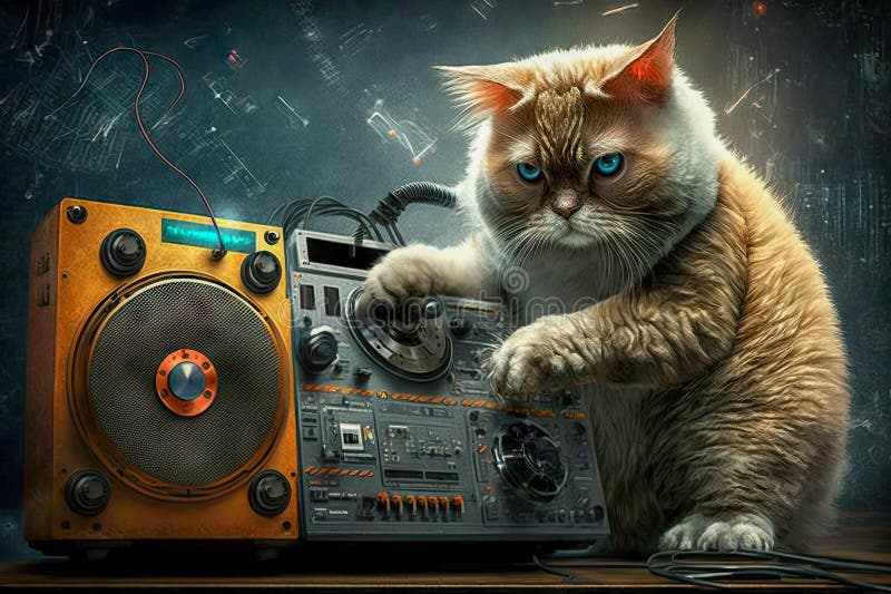 Ginger Cat with Tape Recorder Stock Illustration Illustration of