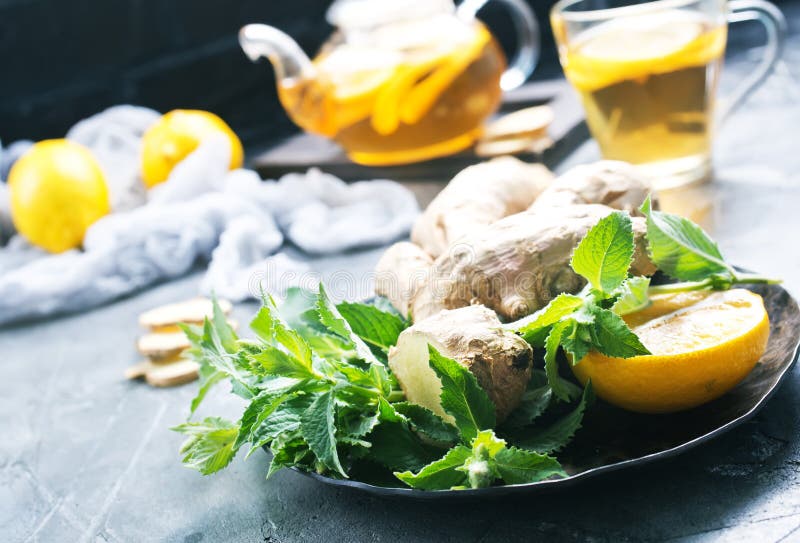 Ginger, mint and tea stock image. Image of glass, beverages 97907493