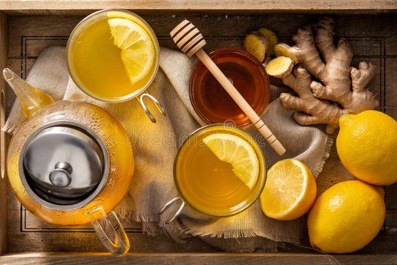 Ginger Tea with Lemon and Honey in Crystal Glass Stock Photo Image of