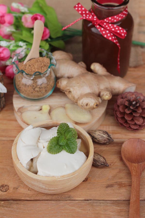 Ginger Tea and Tofu Dessert Chinese Food. Stock Image - Image of yellow