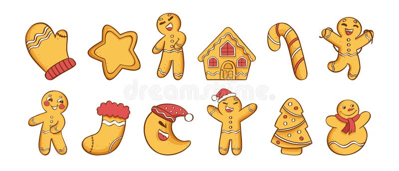 Gingerbread Cookies Christmas Large Set. Vector Illustration on a White