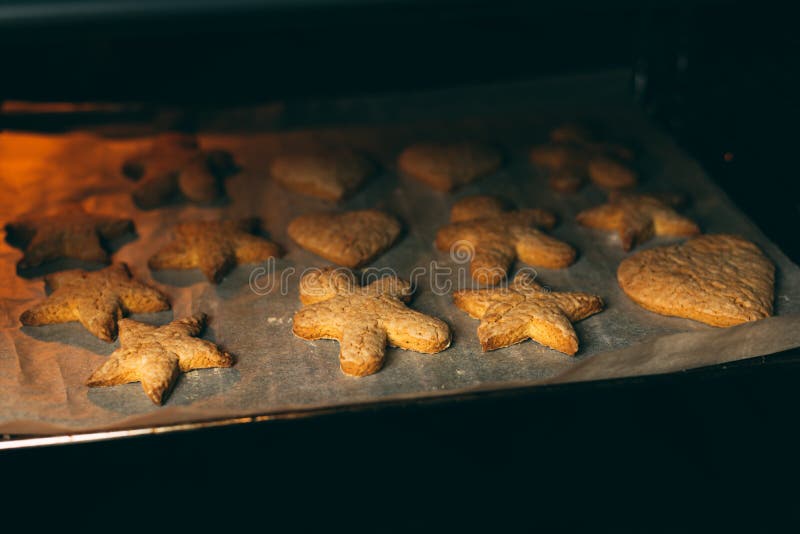 Gingerbread Cookies are in the Process of Baking in the Oven Stove. Stock Image Image of dough