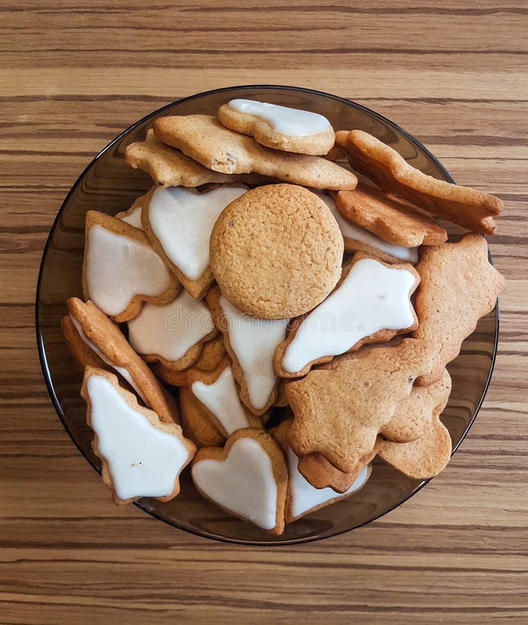 Gingerbread Cookies with White Sugar Glaze, in the Plate Stock Photo Image of cake, cookie