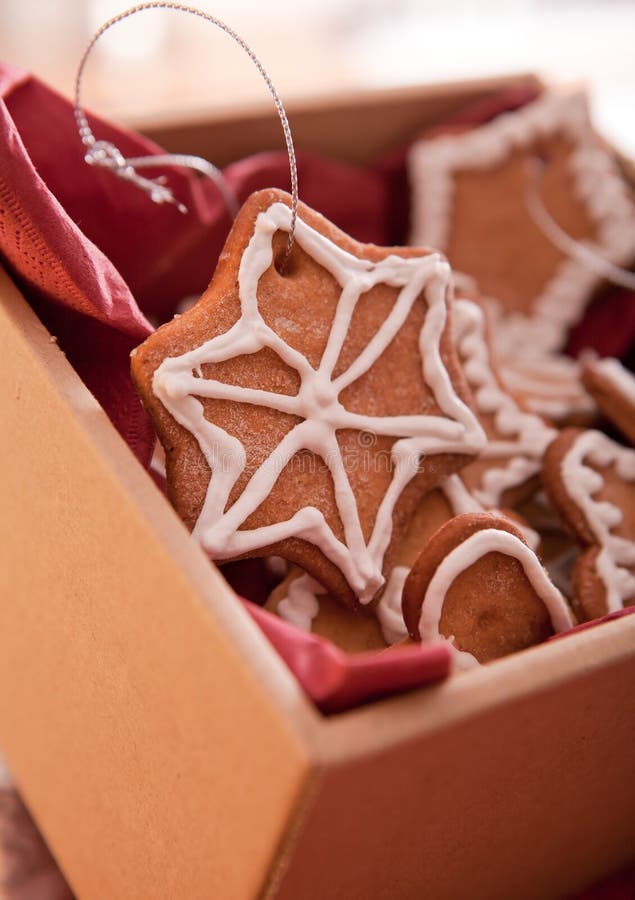 Gingerbread decoration in box royalty free stock image