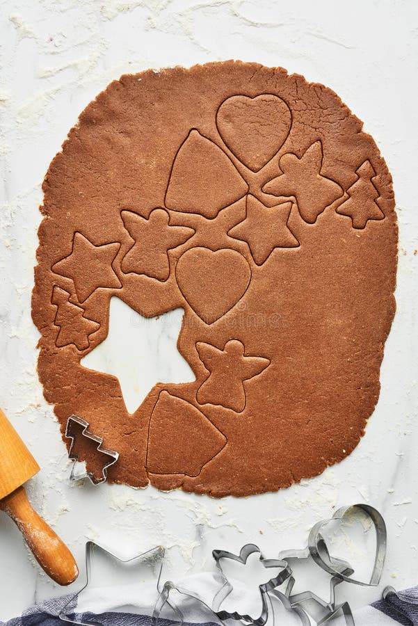 Gingerbread Dough with Various Shape Cookie Cutout Stock Photo - Image ...