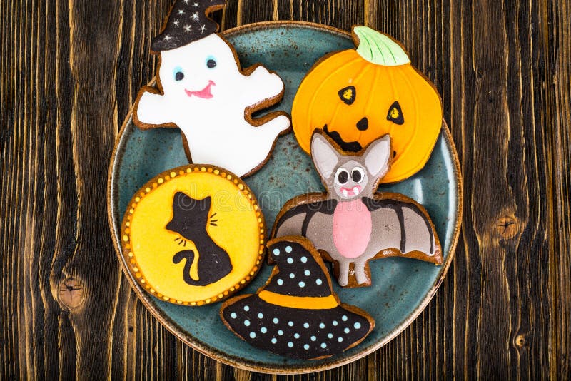 Gingerbread for Halloween. Funny Holiday Food for Children stock image Gingerbread for Halloween. Funny Holiday Food for Children stock image