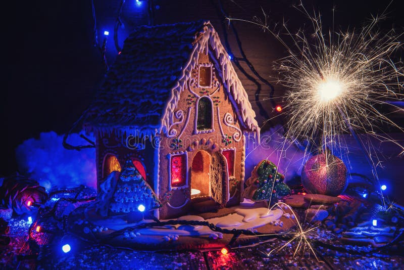 Gingerbread House with Lights Stock Photo Image of delicious, frosting 132848964