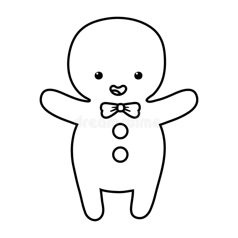 Gingerbread Man with Bowtie Decoration Merry Christmas Line Style Stock ...