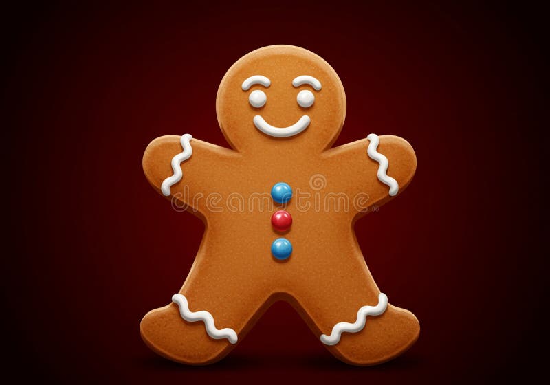 Gingerbread man cookie against a dark, solid background. The vector illustration