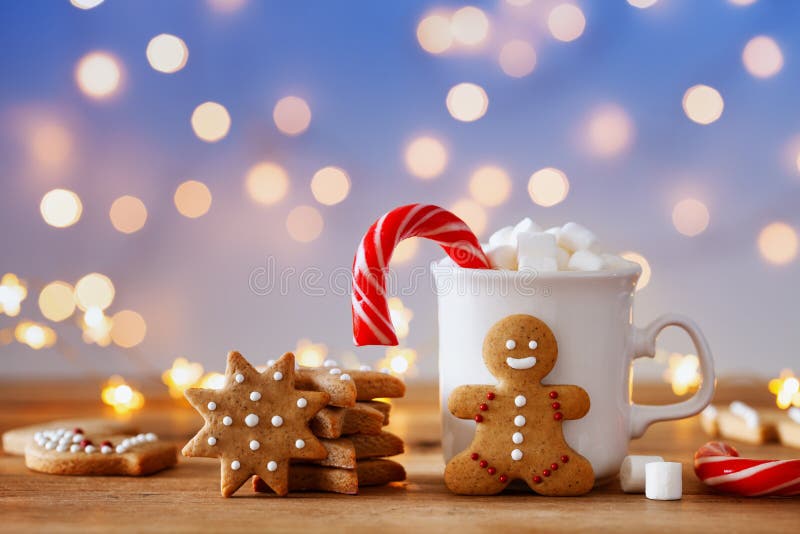 Gingerbread Man and Gingerbread Cookie on Bokeh Background. Christmas ...