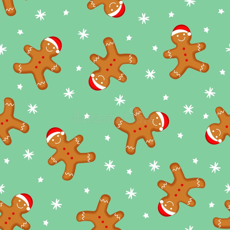 Gingerbread man seamless pattern. Cute vector background for new year s day, Christmas, winter holiday