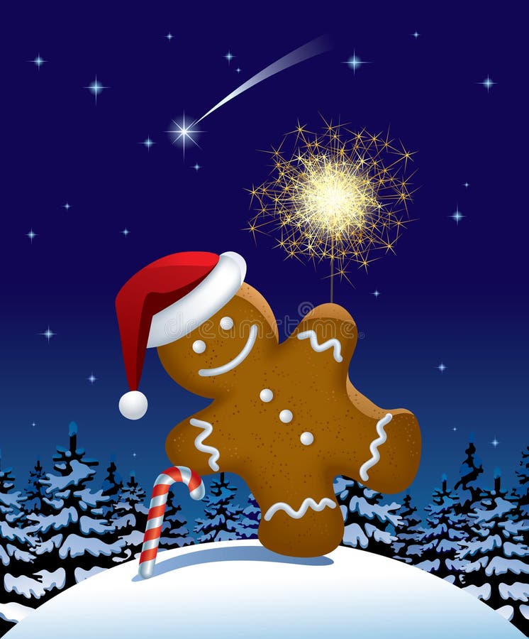 Isolated raster version of the gingerbread man with a sparkler in winter fir forest There is in addition a format (EPS 8). Isolated raster version of the gingerbread man with a sparkler in winter fir forest There is in addition a format (EPS 8)