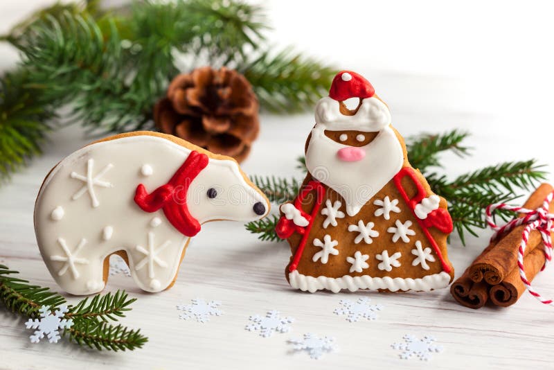 Gingerbread Santa Claus and Polar Bear Stock Photo - Image of ...