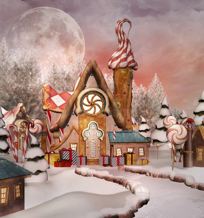 Fantasy village with gingerbread house and candies. Fantasy village with gingerbread house and candies