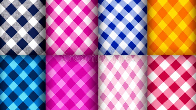 Gingham Pattern Collection Восемь ярких узоров в различных цветах идеально подходят для фона ткани и многое другое бесплатная иллюстрация